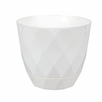 Ghiveci pentru flori cu farfurie Pufo White, 0.65 L, alb Ghiveci pentru flori cu farfurie Pufo White, 0.65 L, alb