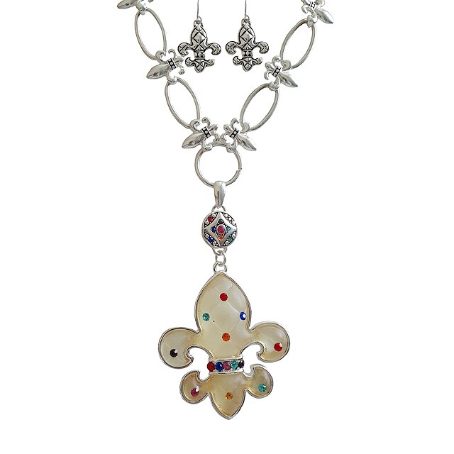 Set lantisor si cercei Fashion Leader dama, argintiu, 50 cm lungime