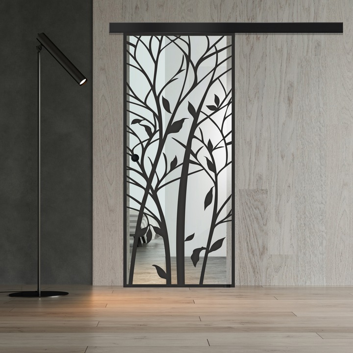 Boss Black üveg tolóajtó, fekete Wood modell, 95x215 cm, 8 mm vastag víztiszta üveg