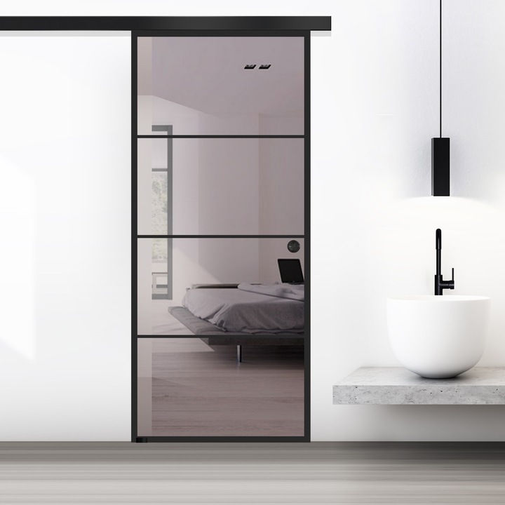 Usa glisanta Boss ® Black, model Park negru, 90x215 cm, sticla 8 mm bronz securizata, culisanta in ambele directii