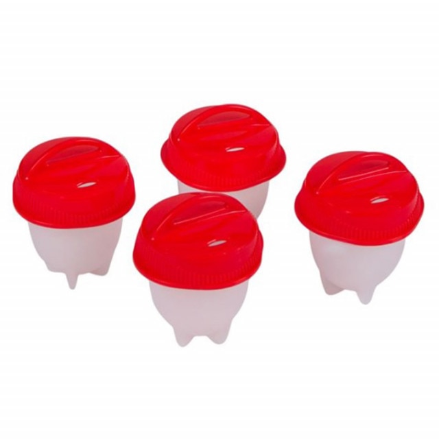 Set 4 recipiente din silicon cu capace pentru oua posate, Pufo