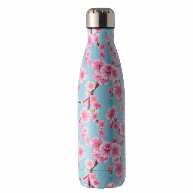 Sticla termos metalica Pufo Pink Floral pentru bauturi, izoterm, 500 ml