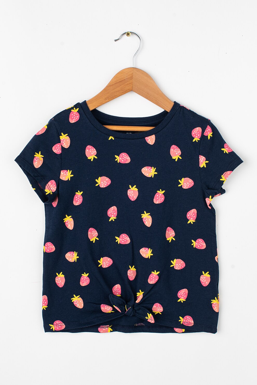 GAP, Tricou cu imprimeu tie-dye si cordon in talie, Bleumarin inchis/Roz/Galben