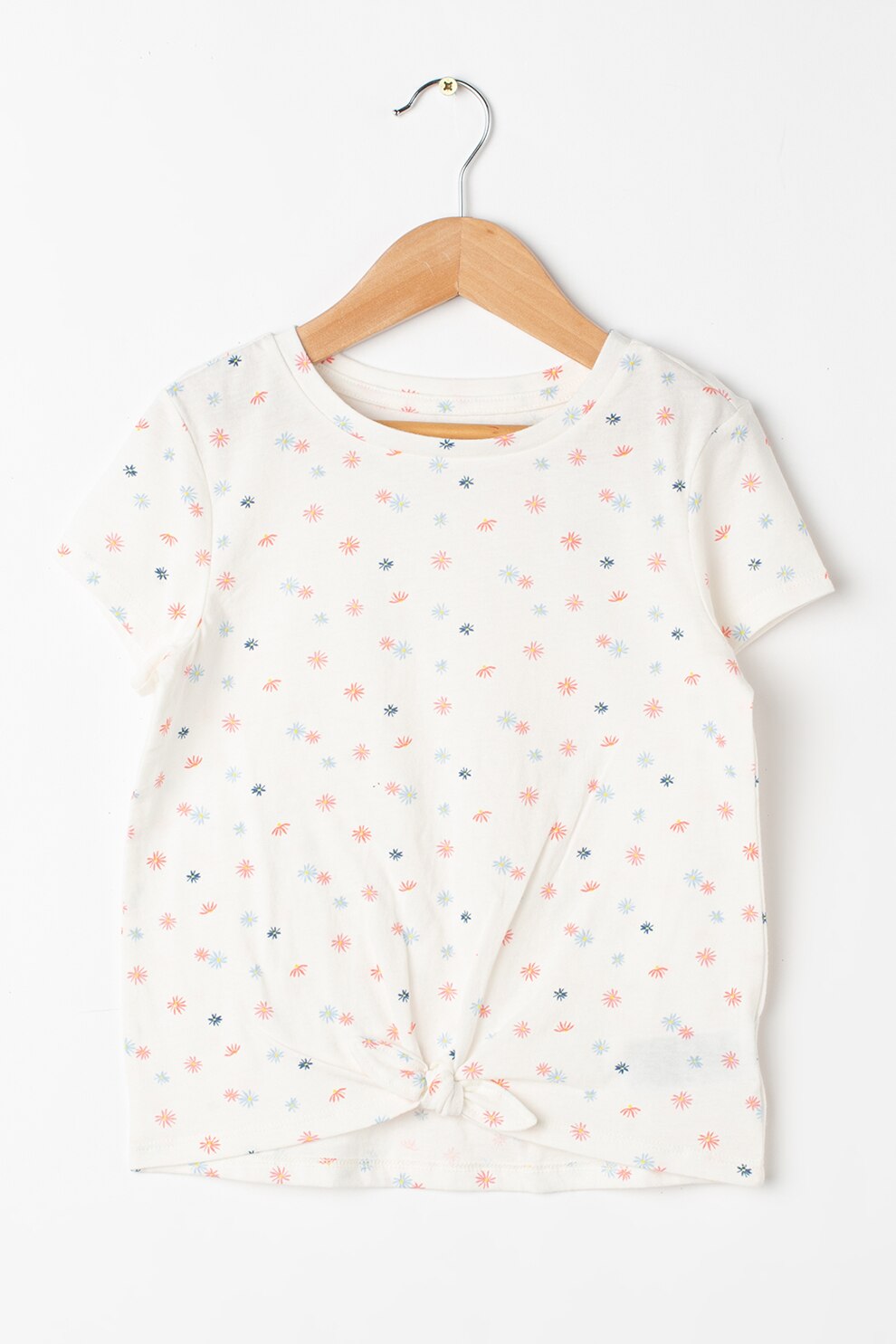 GAP, Tricou cu imprimeu tie-dye si cordon in talie, Alb