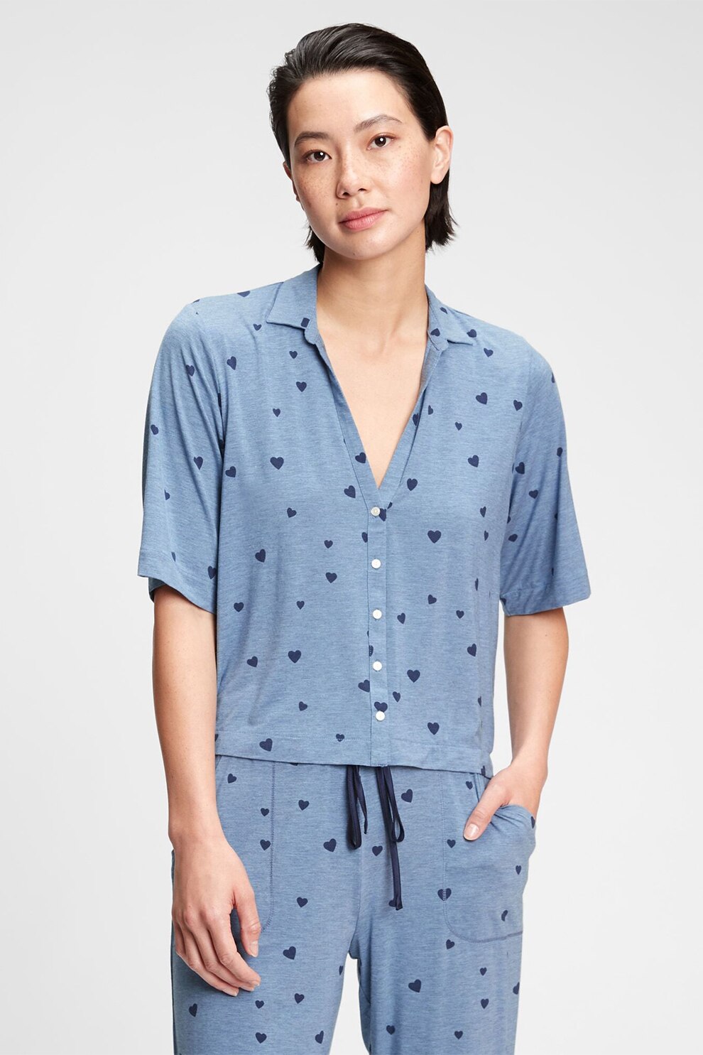 GAP, Bluza de pijama din amestec de modal, Albastru prafuit