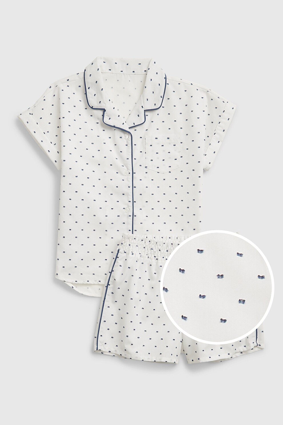 GAP, Camasa si pantaloni scurti de pijama, Alb prafuit/Bleumarin