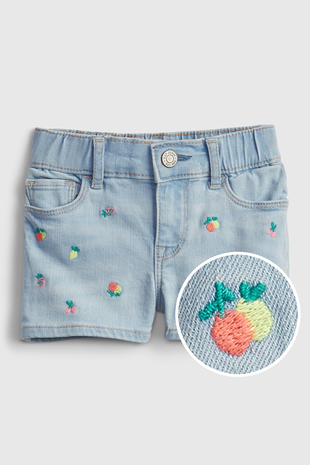 GAP, Pantaloni scurti de denim cu detalii brodate, Bleu/Gaben/Oranj