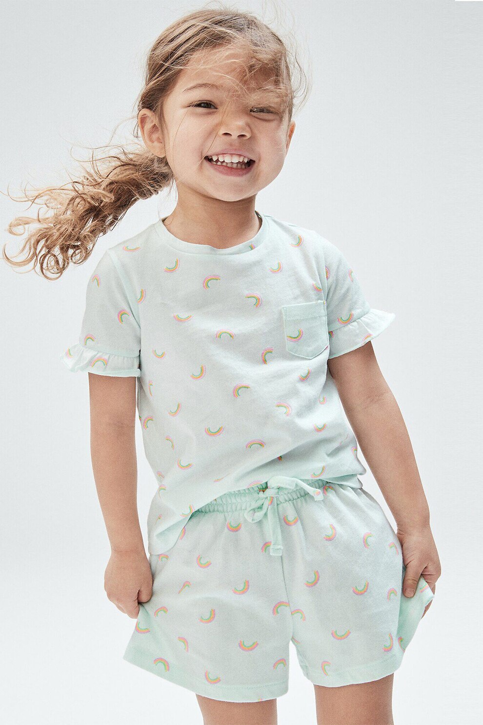 GAP, Tricou cu decolteu la baza gatului si buzunar pe piept, Verde menta/Roz/Albastru