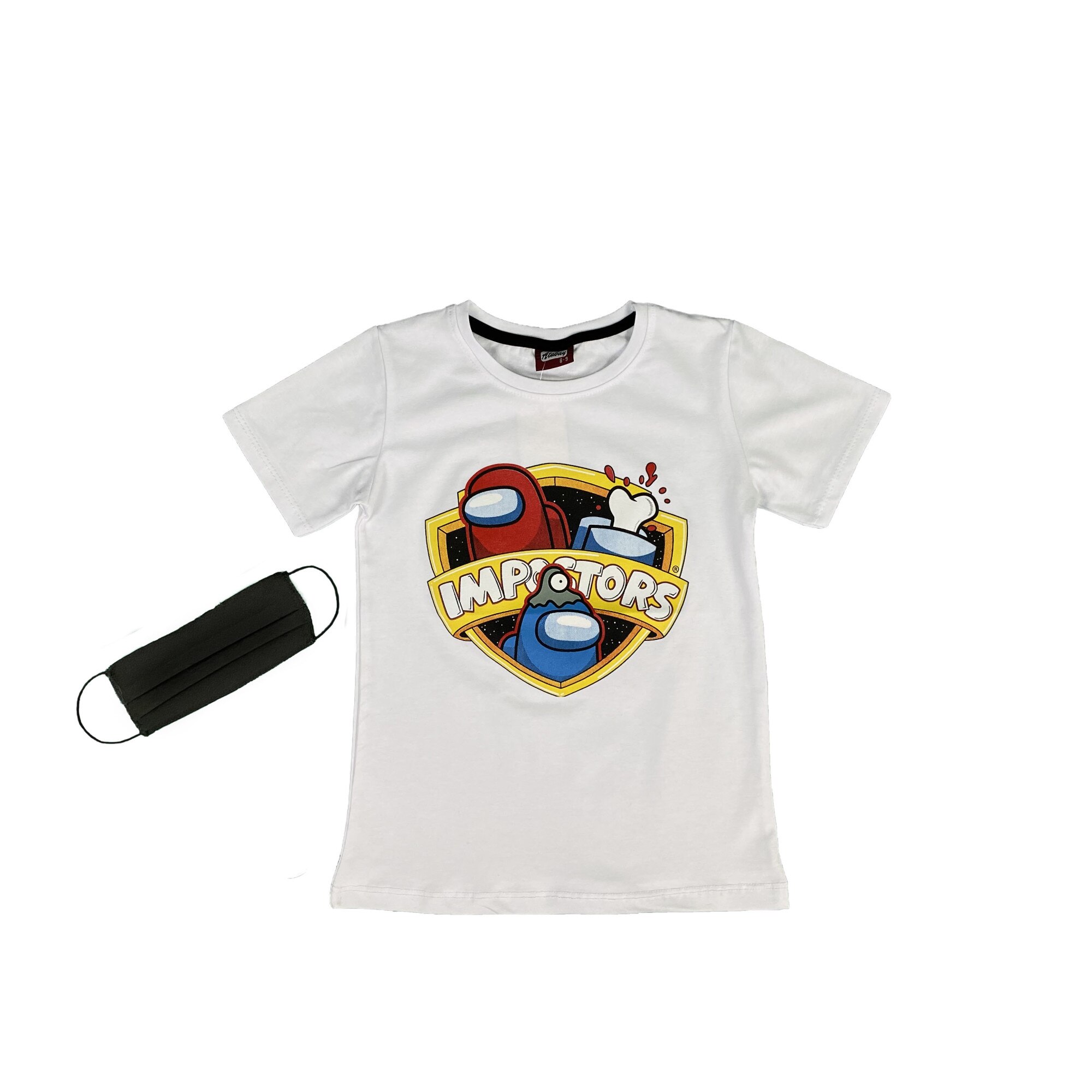 Tricou copii + masca, culoare alb, model Brawl Stars Impostors, Alb