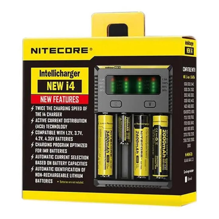 Incarcator universal NITECORE i4, LiIon & NIMH 18650; CR123; AA; AAA; C;D