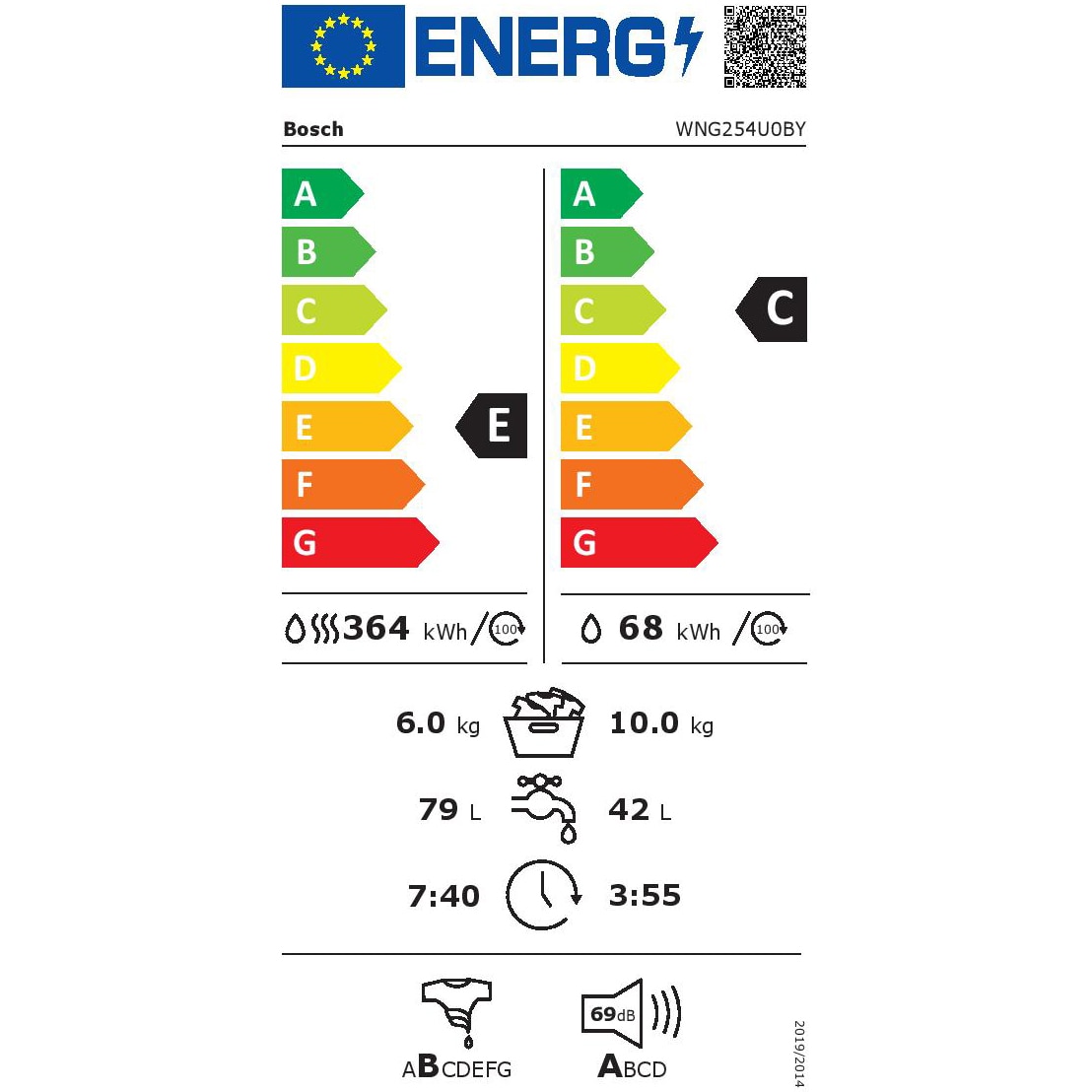 Masina de spalat rufe cu uscator Bosch WNG254U0BY, 10 kg spalare, 6 kg uscare, 1400 RPM, Clasa C, EcoSilence Drive, AutoDry, ActiveWater, Alb