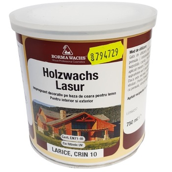 Impregnant decorativ pe baza de ceara pentru lemn, Borma Wachs, Holzwachs Lasur, Larice, 750 ml Impregnant decorativ pe baza de ceara pentru lemn, Borma Wachs, Holzwachs Lasur, Larice, 750 ml