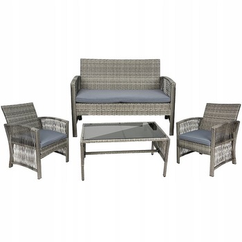 Set mobilier gradina/terasa din poliester/ratan, 4 piese, 3 perne, Gri Set mobilier gradina/terasa din poliester/ratan, 4 piese, 3 perne, Gri