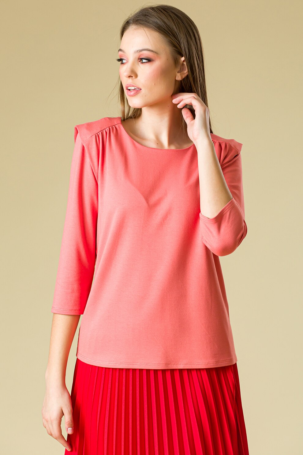 Sense, Bluza cu fronseuri pe umeri Marcy, Corai