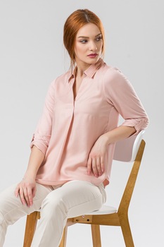 Sense, Bluza cu guler clasic si maneci ajustabile, Roz pastel Sense, Bluza cu guler clasic si maneci ajustabile, Roz pastel
