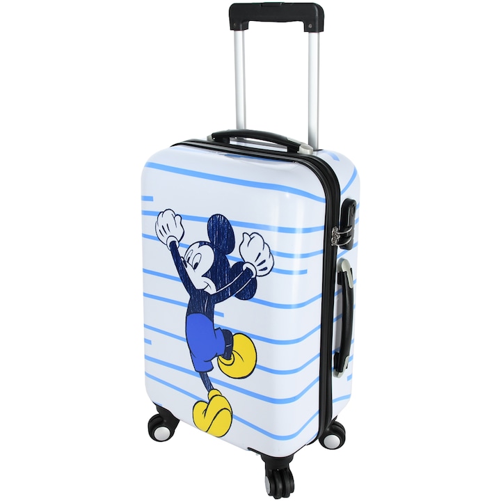 Disney gurulós bőrönd, 50 x 34 x 21 cm, 31L, Love Mickey mintával, fehér / kék