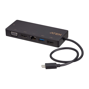Docking station ATEN universal UH3236-AT, Type-C la USB 2.0, USB 3.1, VGA, HDMI , RJ-45, 60 W, negru Docking station ATEN universal UH3236-AT, Type-C la USB 2.0, USB 3.1, VGA, HDMI , RJ-45, 60 W, negru