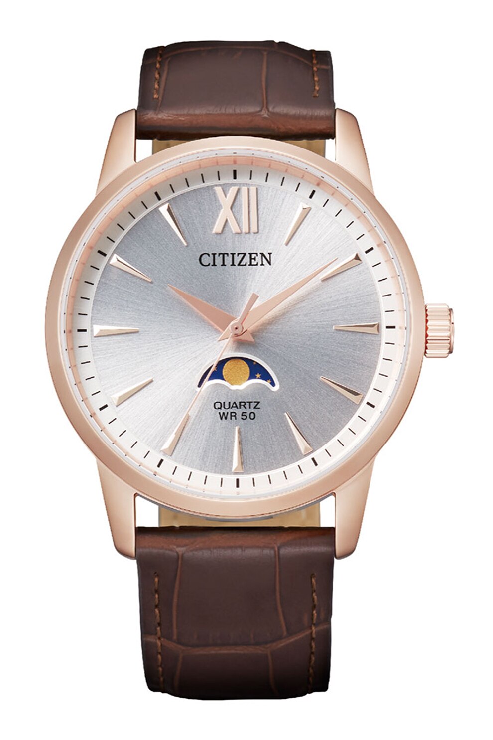 Citizen, Ceas quartz cu o curea de piele, Maro/Auriu rose