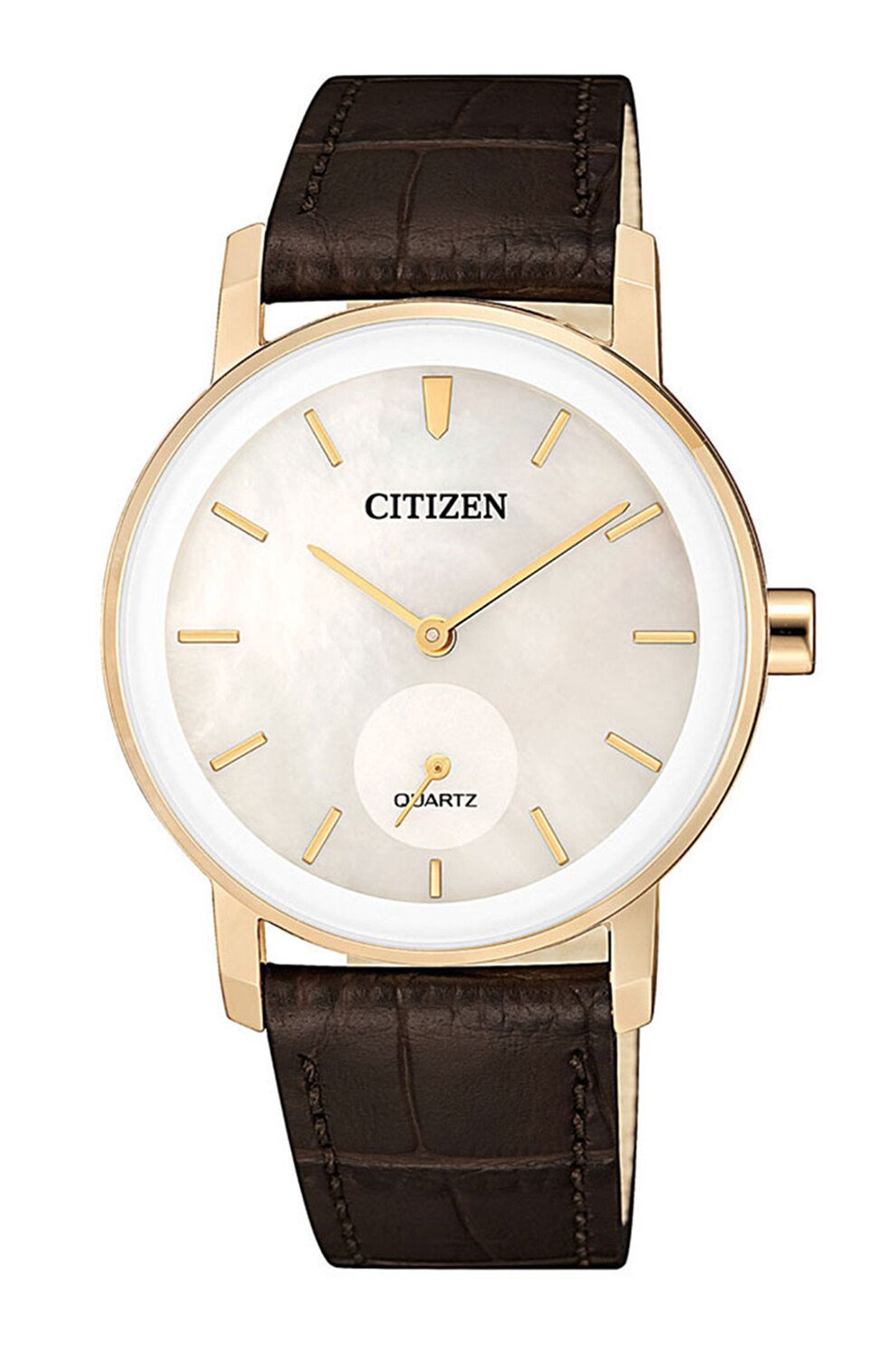 Citizen, Ceas rotund cu o curea de piele, Maro inchis/Auriu