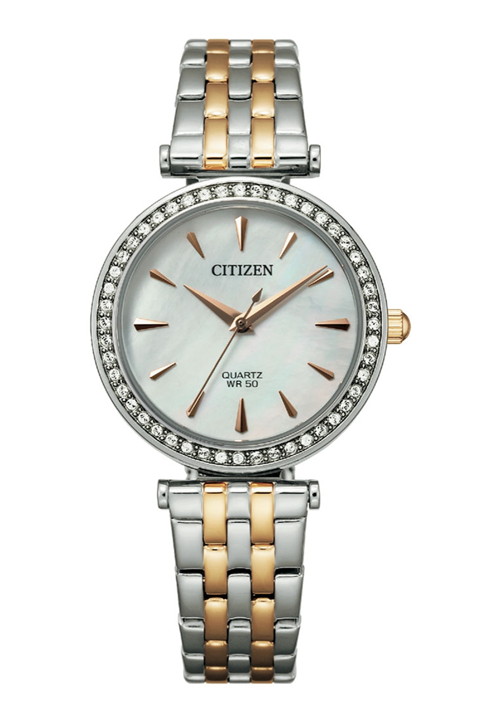 Citizen, Ceas de otel inoxidabil decorat cu cristale, Argintiu/Auriu