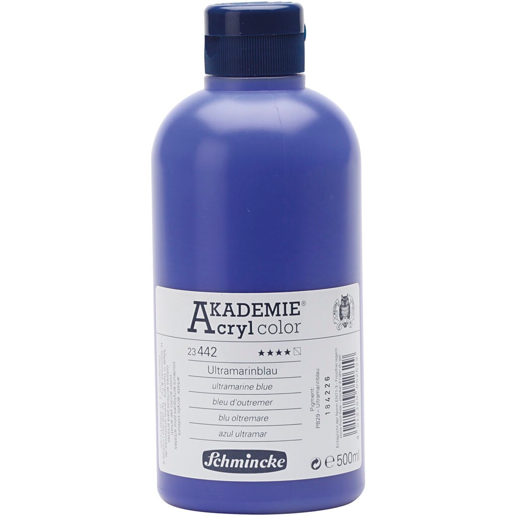 Vopsea acrilica, Schmincke AKADEMIE®, albastru ultramarin (442), semitransparenta, 500 ml