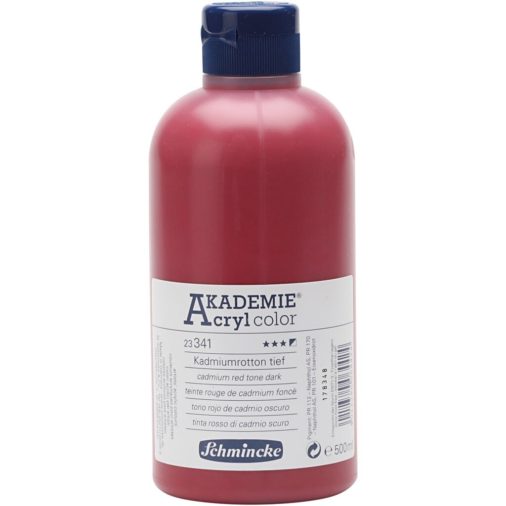 Vopsea acrilica, Schmincke AKADEMIE®, rosu cadmiu profund (341), semitransparenta, 500 ml