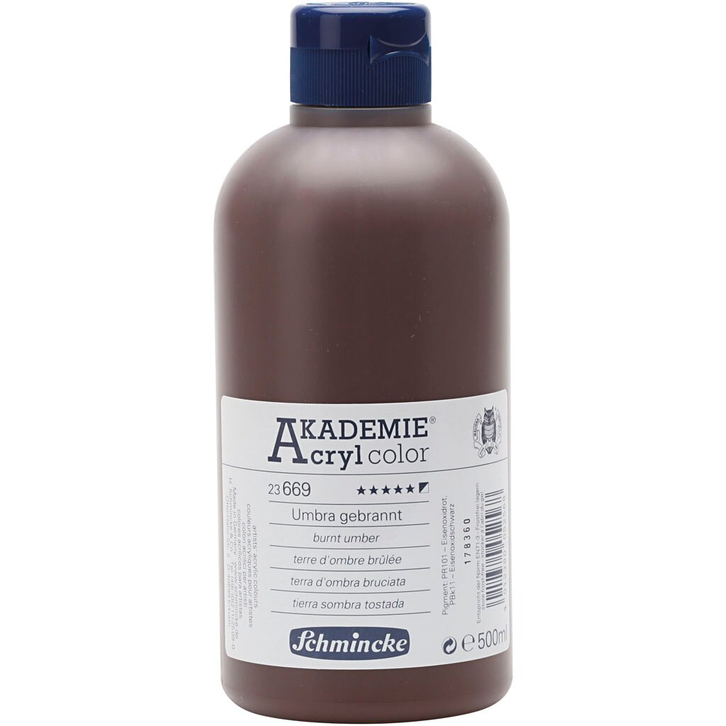 Vopsea acrilica, Schmincke AKADEMIE®, ambra arsa (669), opaca, 500 ml