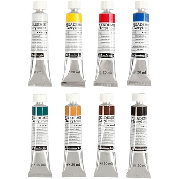Set 8 x vopsea acrilica Schmincke AKADEMIE®, culori asortate, 8x20 ml Set 8 x vopsea acrilica Schmincke AKADEMIE®, culori asortate, 8x20 ml