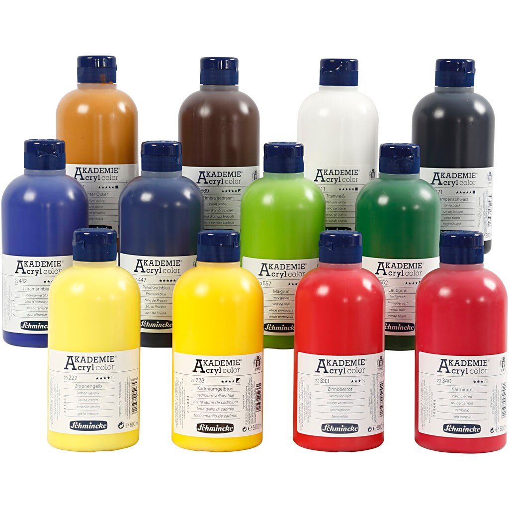 Set 12 x vopsea acrilica Schmincke AKADEMIE®, culori asortate, 12x500 ml