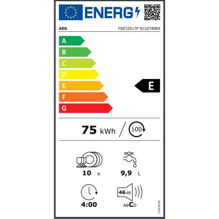Masina de spalat vase incorporata AEG FSE72517P, 10 seturi, Clasa E, Panou de control Quickselect, sertar MaxiFlex, AirDry, 45 cm