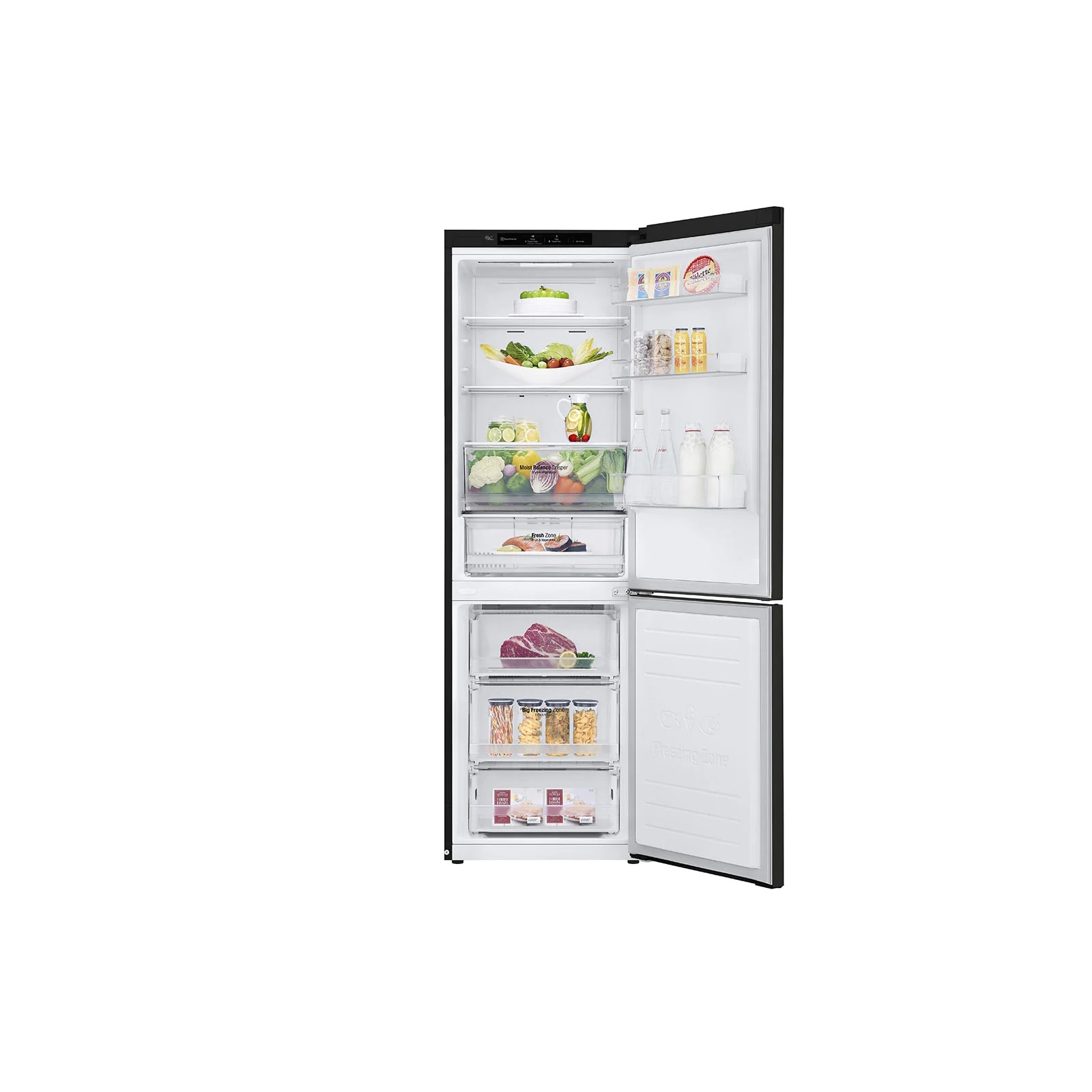 LG GBB61BLJMN alulfagyasztós hűtőszekrény, DoorCooling+ funkció, 186 Moist cm, fekete Energiaosztály, technológiával, l, NoFrost, Total Crisper 341 Balance E