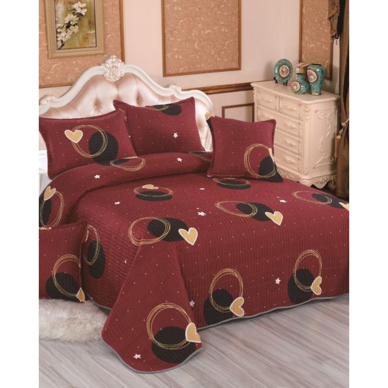 Set Cuvertura de Pat cu 2 Fete, 5 Piese, Bumbac Satinat, CBY-05