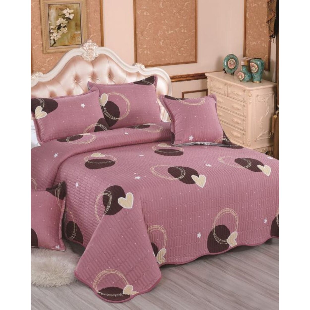 Set Cuvertura de Pat cu 2 Fete, 5 Piese, Bumbac Satinat, CBY-06