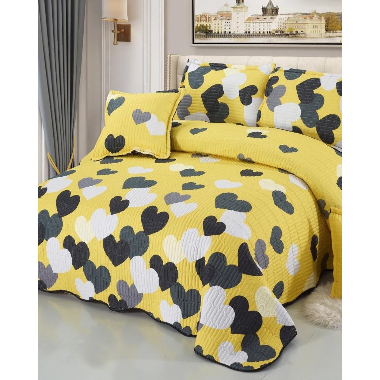 Set Cuvertura de Pat cu 2 Fete, 5 Piese, Bumbac Satinat, CBY-07