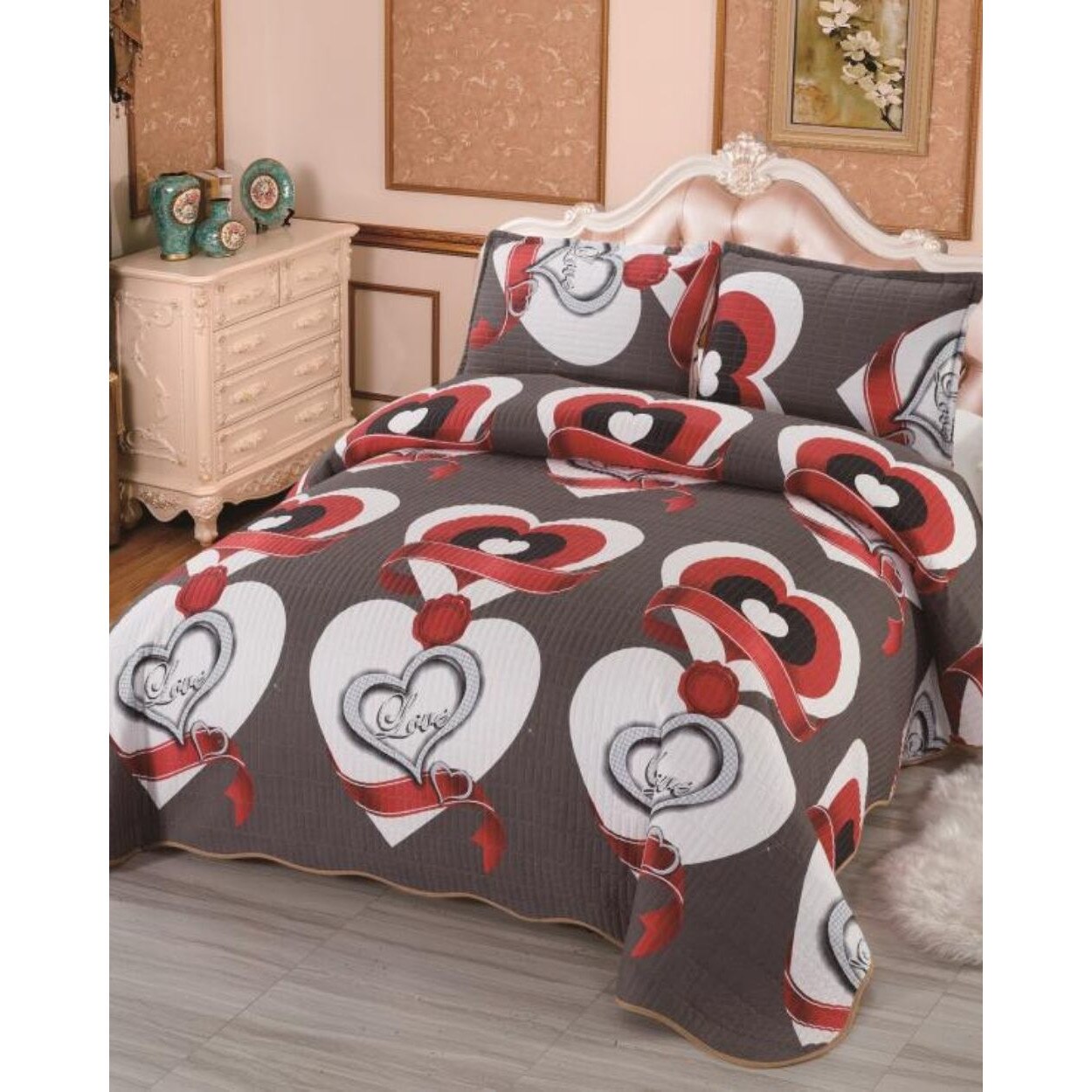 Set Cuvertura de Pat cu 2 Fete, 3 Piese, Bumbac Finet, CFY-02