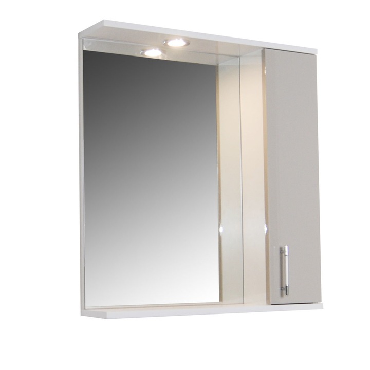 Oglinda baie cu dulap si iluminare Badenmob 020, 2 rafturi, MDF, PAL, 71x65x14 cm, RAL 7044