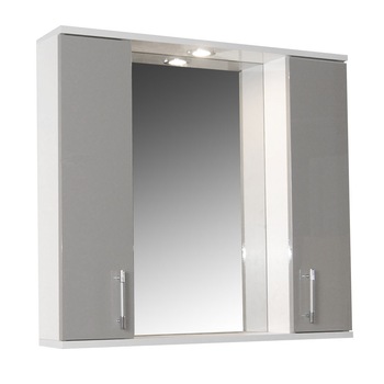 Oglinda baie cu dulap si iluminare Badenmob 020, 4 rafturi, MDF, PAL, 71x80x14 cm, RAL 7044 Oglinda baie cu dulap si iluminare Badenmob 020, 4 rafturi, MDF, PAL, 71x80x14 cm, RAL 7044