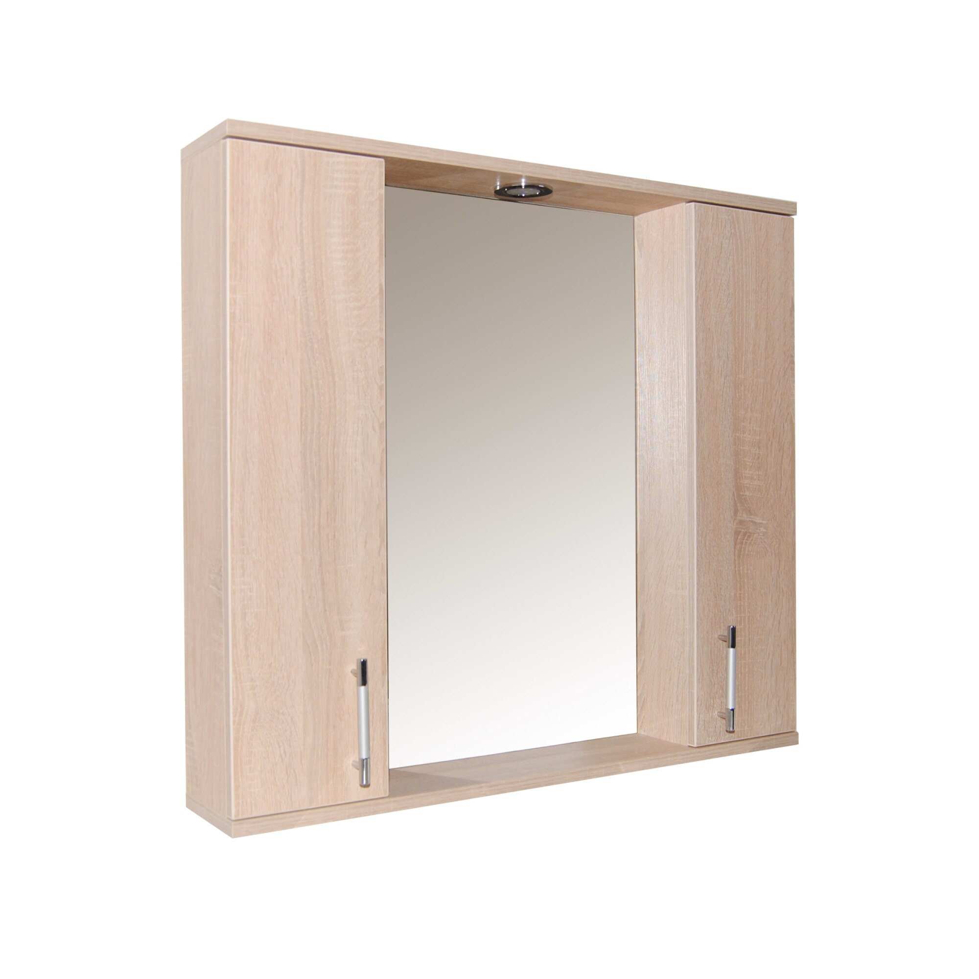 Oglinda baie cu dulap si iluminare Badenmob 020, 4 rafturi, ABS, PAL, 71x80x14 cm, Sonoma