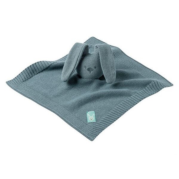 Paturica pentru bebelusi cu iepuras Nattou, din bumbac tricotat, 30 × 30 cm, Gri