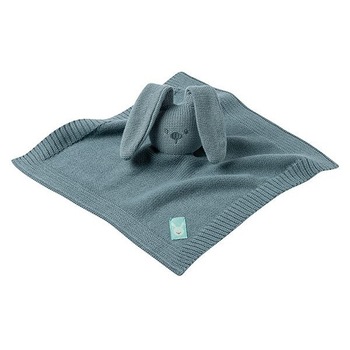 Paturica pentru bebelusi cu iepuras Nattou, din bumbac tricotat, 30 × 30 cm, Gri Paturica pentru bebelusi cu iepuras Nattou, din bumbac tricotat, 30 × 30 cm, Gri