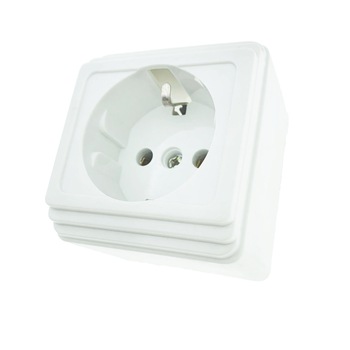 Priza electrica, montaj aparent, 16A, 250V, schuko, suport ceramic, alba Priza electrica, montaj aparent, 16A, 250V, schuko, suport ceramic, alba