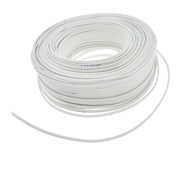 Rola 100 m cablu pentru difuzor, bifilar, 2 x 0.75mmp, alb 225 mm