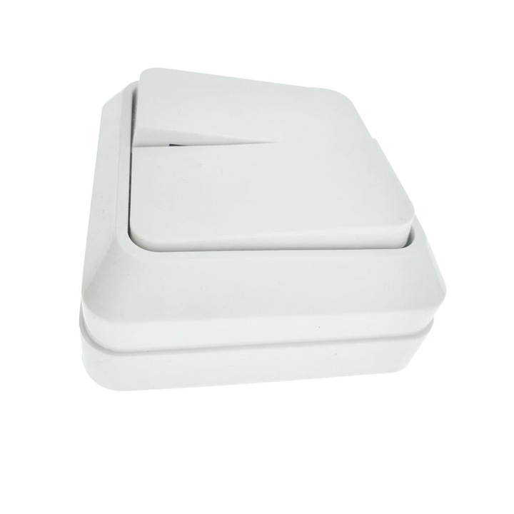 Intrerupator cu 2 butoane, aplicat, cu rama, 80 x 80 x 35mm, alb