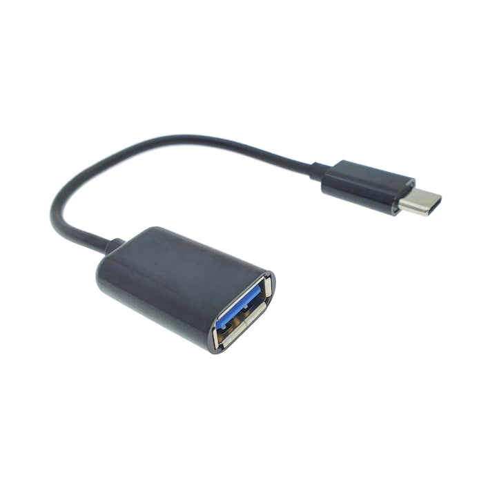 Cablu adaptor OTG USB 2.0 mama la USB tip C tata, lungime 11 cm, negru