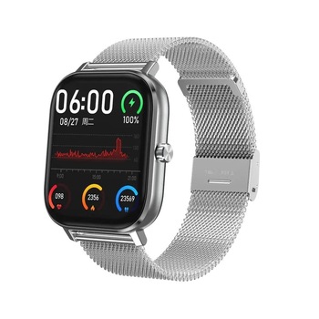 Ceas inteligent, SmartWatch cu functie apelare prin Bluetooth, microfon + difuzor, BPM, MMHG, SPO2, EKG, notificari S340 Argintiu Ceas inteligent, SmartWatch cu functie apelare prin Bluetooth, microfon + difuzor, BPM, MMHG, SPO2, EKG, notificari S340 Argintiu