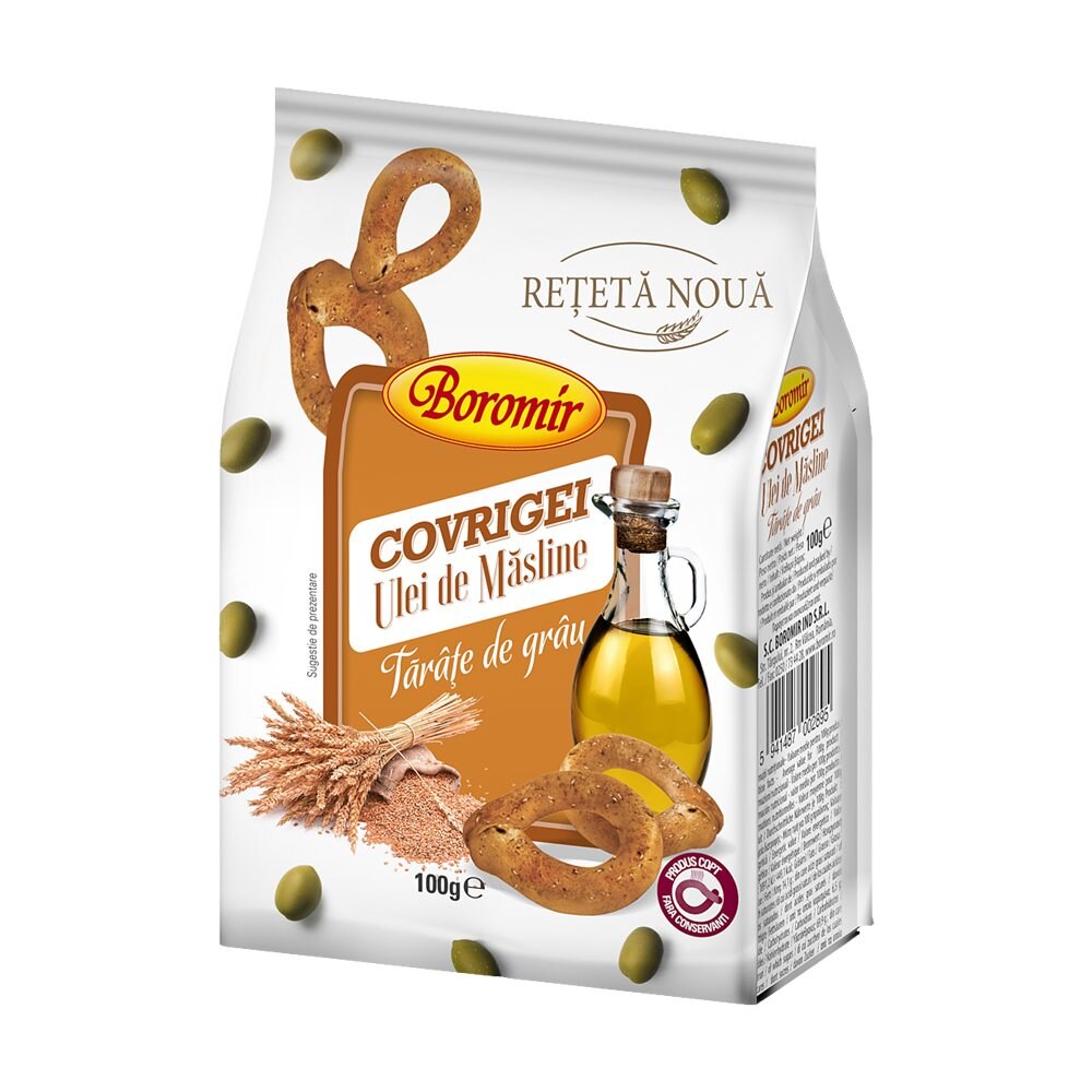 Bax 18 Pungi Covrigei cu Ulei de Masline si Tarate de Grau Boromir, 100 g