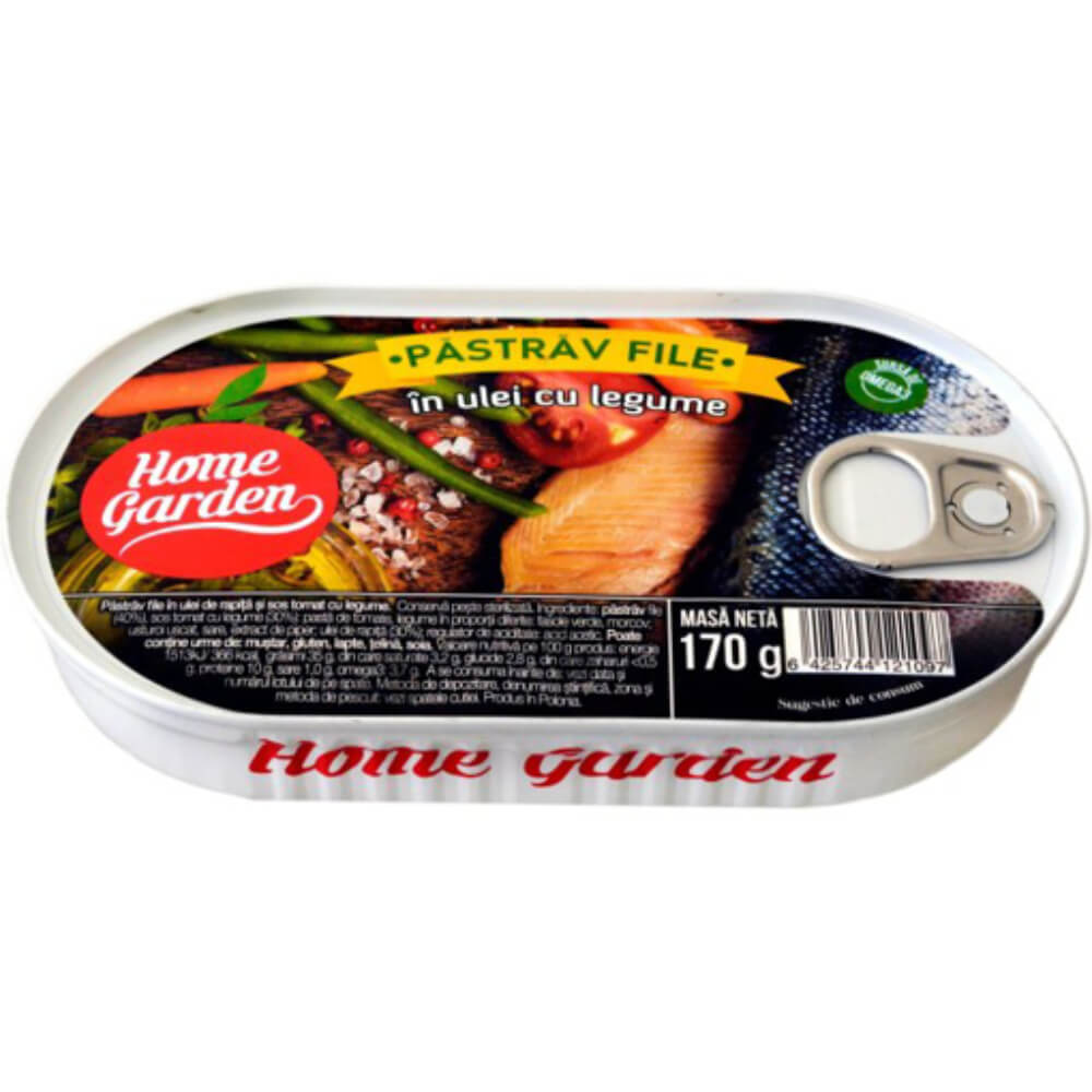 Pastrav File in Ulei cu Legume, Home Garden, 170 g