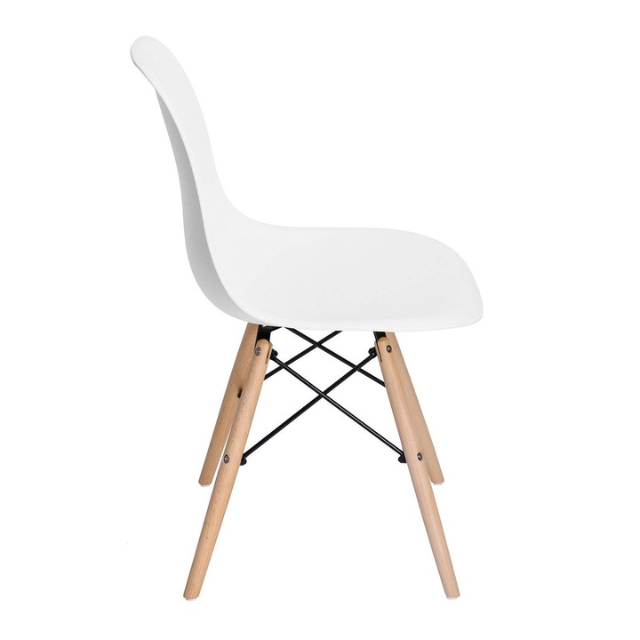 Scaun DacEnergy©, fix, dimensiune 82.5x52x45.5 cm, structura din lemn natural si otel, sezutul si spatarul confectionate din plastic, culoare alb