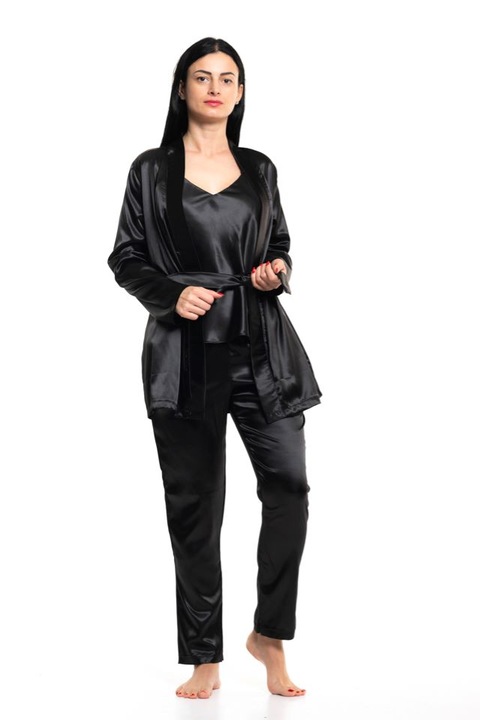 Set Pijama din satin, Dama, Negru