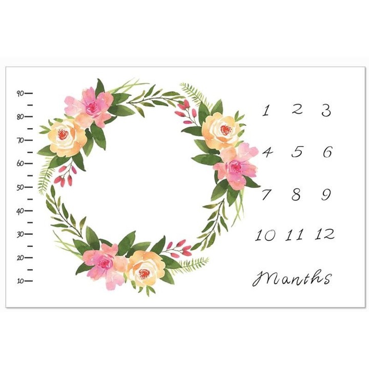 Paturica Milestone, 100x150 cm, drool, Flori, pentru fotografii memorabile